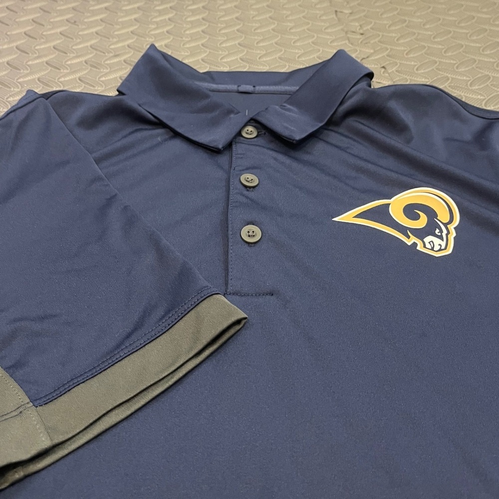 Nike Polo Shirt Mens Medium Navy Blue Los Angeles Rams NFL Dri-Fit Short Sleeve